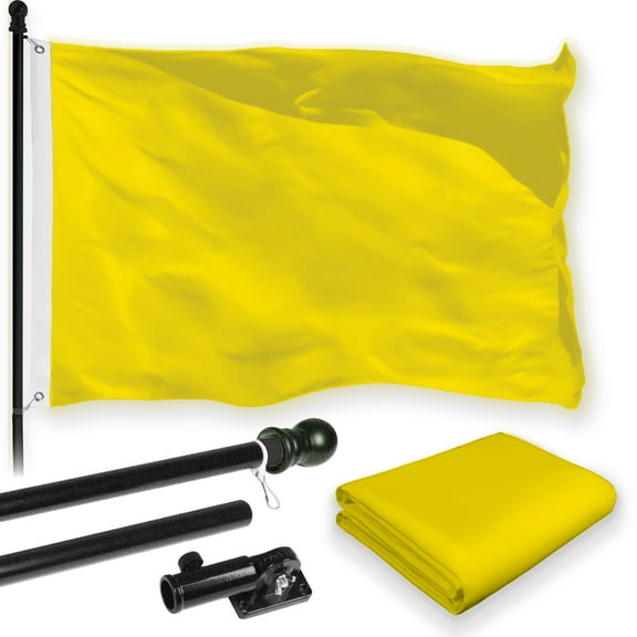 G128 Combo Pack: 5 Ft Tangle Free Aluminum Spinning Flagpole (Black) & Solid Yellow Color Flag 2x3 Ft, LiteWeave Pro Series Printed 150D Polyester | Pole with Flag Included