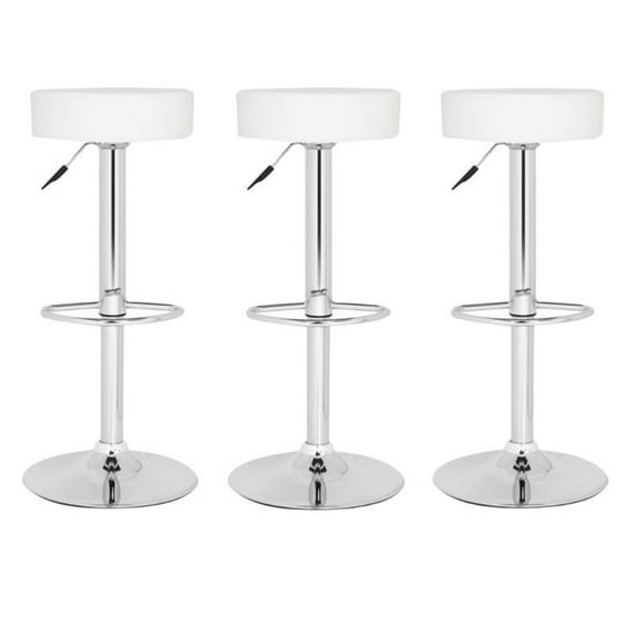 Home Square 25.6"-31.5" Chrome Steel Bar Stool in White - Set of 3