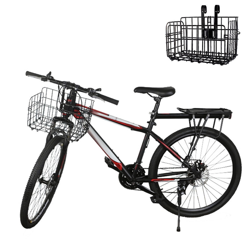 Gecau Bike Basket Wire Mesh Fold-Up Bicycle Front Handlebar Storage Rear Hanging Black Safe&Non-toxic 12.8x4 Inch