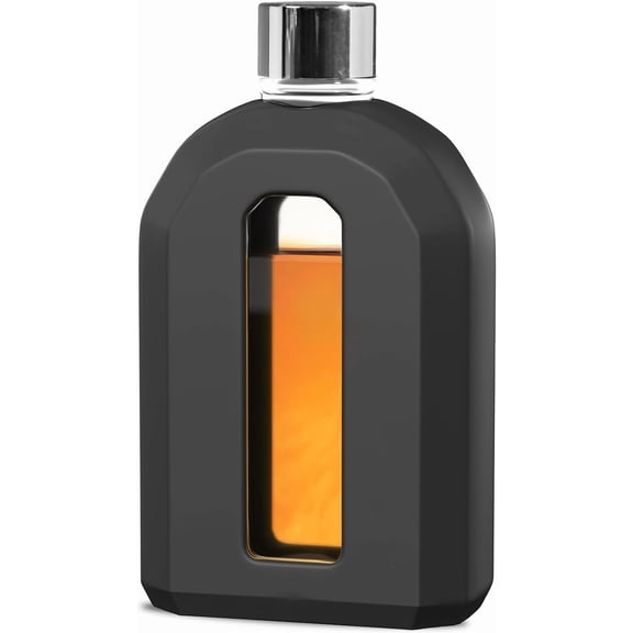 Modern Glass Hip Flask with Silicone Sleeve- Small Portable Travel Liquor Flask- Clear Pocket Drinking Alcohol Flask for Men&Women- Wedding Party, Groomsman, Bridesmaid, Gift- 7.5oz/220ml,Black