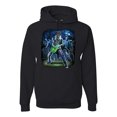 thumbnail image 1 of Rocking out Skeleton Playing Guitar | Mens Halloween Hooded Sweatshirt Graphic Hoodie, Black, Small, 1 of 3