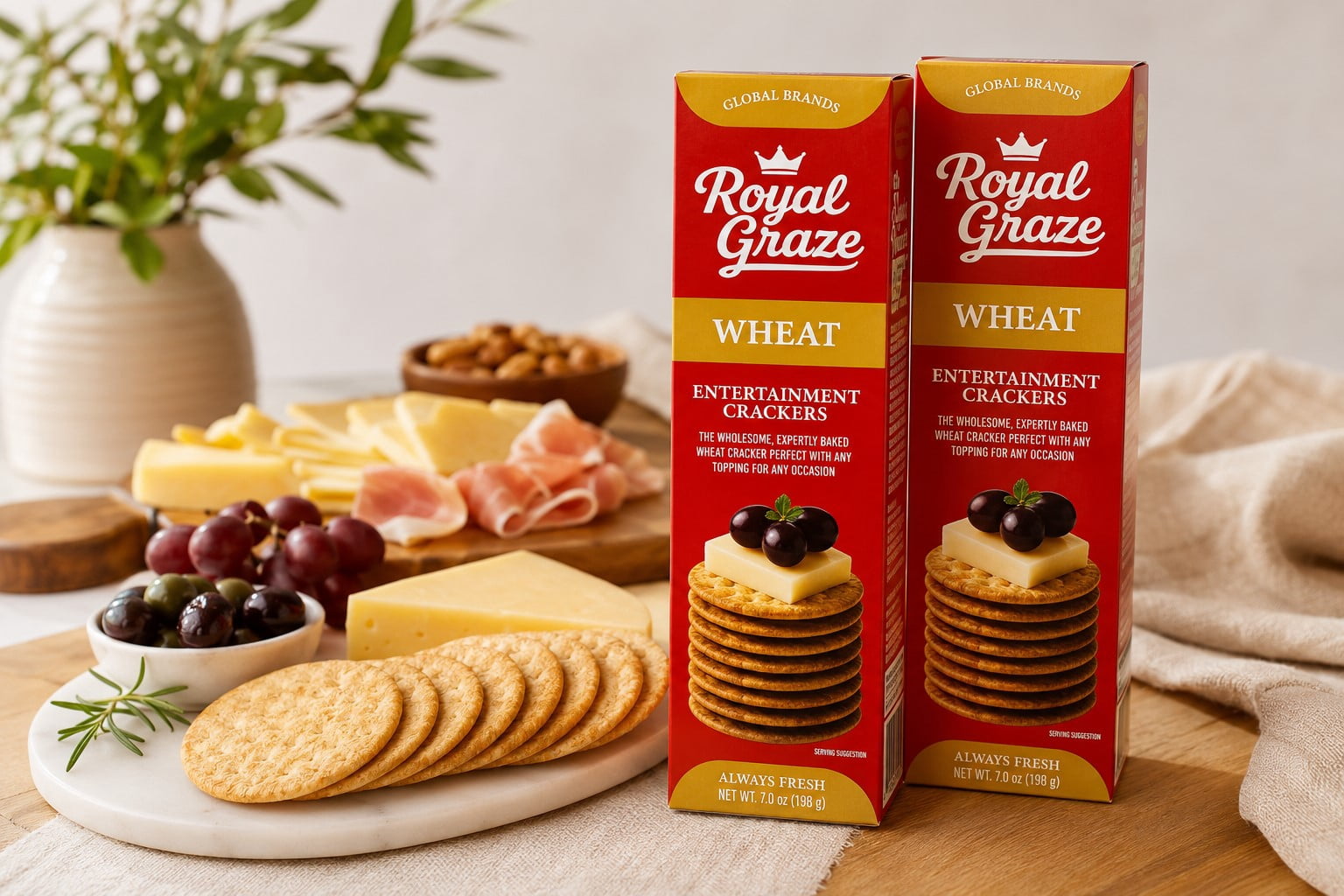 Royal Graze Wheat Entertainment Crackers, 7 oz (198g) Each, Crispy