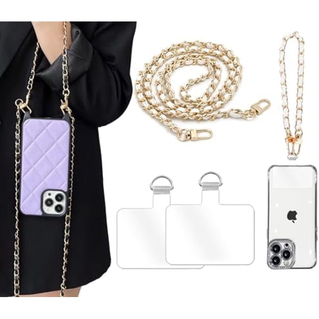 KOMI 2Pcs Phone Crossbody Lanyard and Wrist Phone Strap, Universal Phone Strap Cell Phone Lanyard Crossbody Strap Phone Chain with 2× Tether Tab for Most Phones Bag Purse