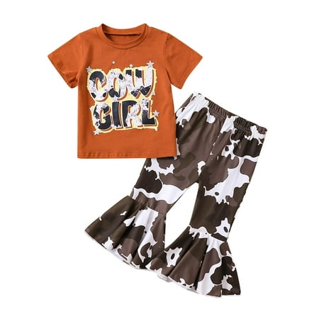 

Zlekejiko Toddler Girls Short Sleeve T Shirt Tops Leopard Printed Bell Bottoms Pants Kids Outfits 3 Piece Pant Set Baby Blanket for Girls