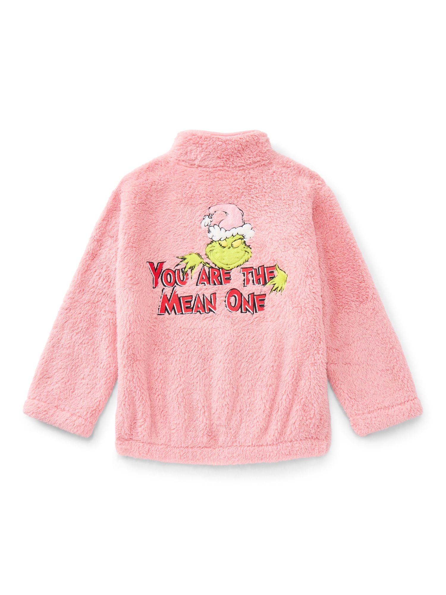 Dr. Seuss The Grinch Girls' Front Back Graphic Quarter Zip Fleece Pullover, Sizes 4-16