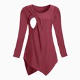 thumbnail image 2 of RXMEKW Maternity Ribbed Top for Women with Side Drawstring, Long Sleeve Round Neck Asymmetric Hem Blouse for Pregnancy and Nursing, 2 of 5