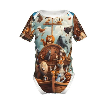 

Lukts Animal Filled Noahs Ark Print Baby Short Sleeve Romper Onesie for Newborn Baby Boys and Girls-9M