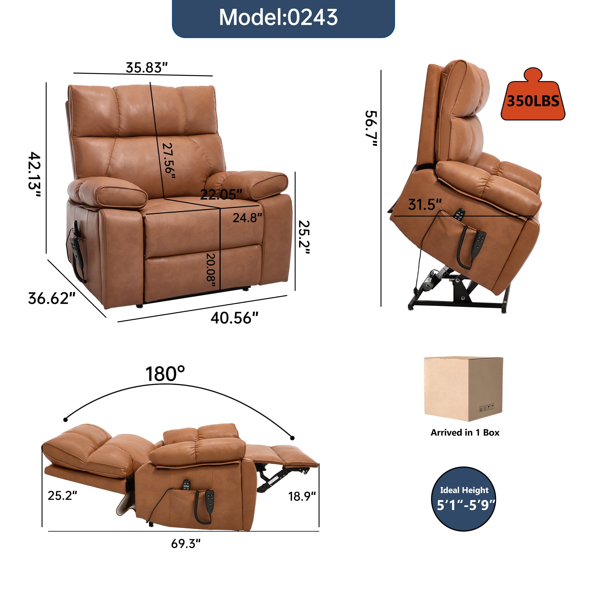 Alvantor Large Power Lift Recliner Chair for Elderly UP Leather Electric Recliners Chair with Massage and Heat for Living Room Orange