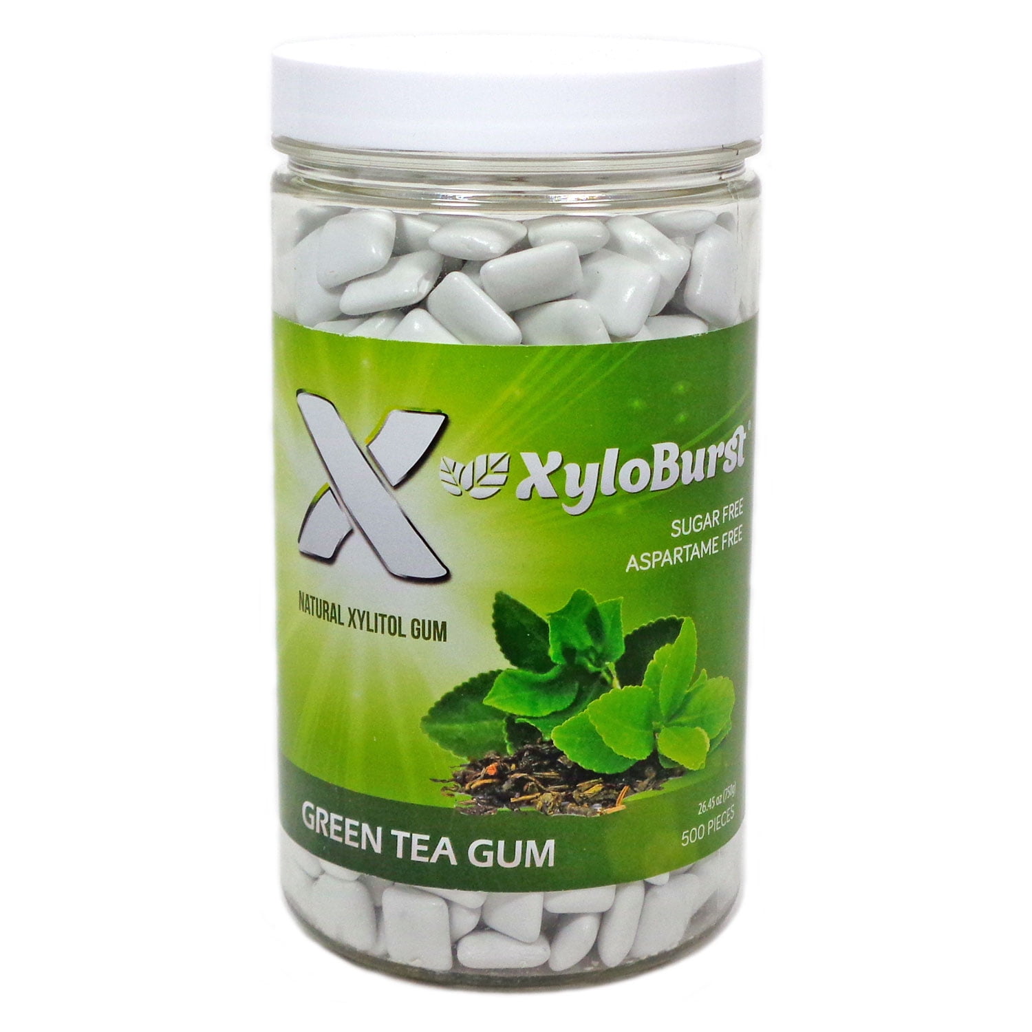 XyloBurst Xylitol Green Tea Chewing Gum 500 Count Jar