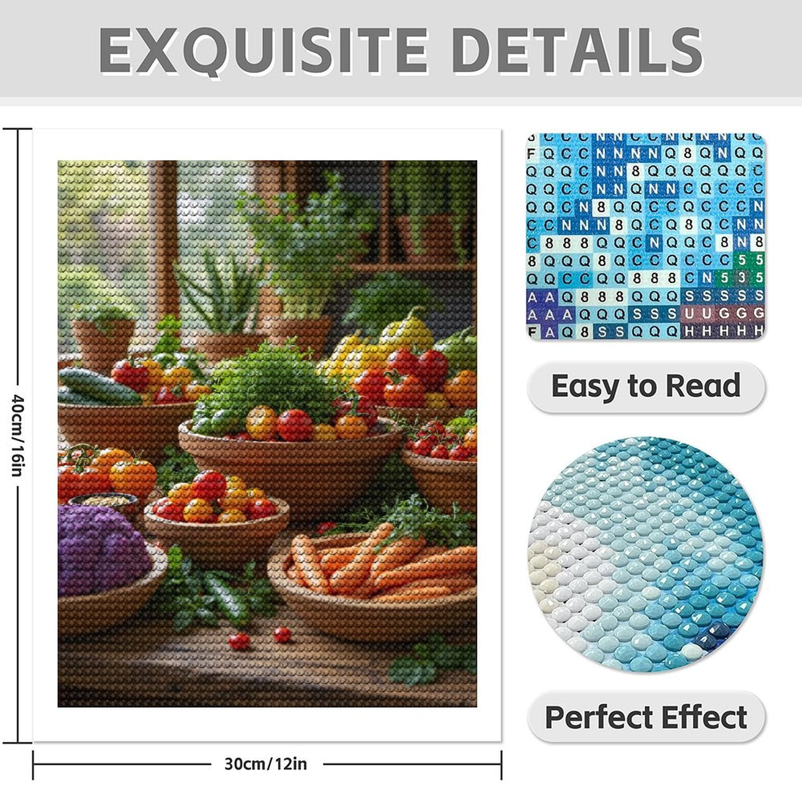 Diamond Art Kit for Adults, Vegetable Garden Bounty Display Diamond Painting for Adults Beginners, 5D DIY Diamond Art Painting Kits, Colorful Diamond Painting Craft for Home Decor 12x16