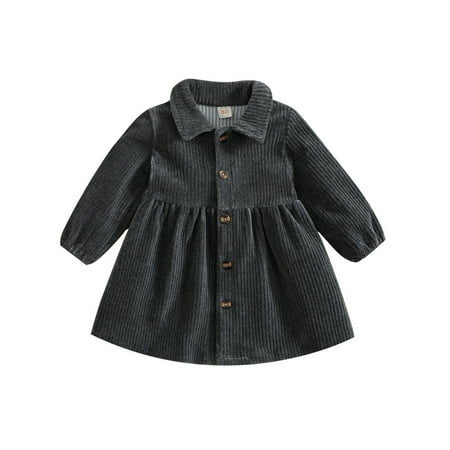 

Musuos Baby Girl Corduroy Dress Long Sleeve Button-Down A-Line Princess Party Dresses