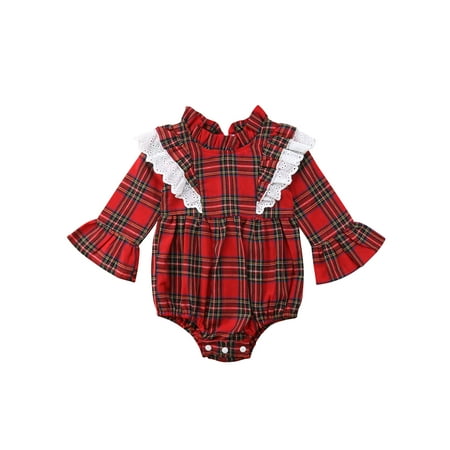 

xkwyshop Kids Baby Girls Christmas Dress Matching Newborn Girl Bodysuit Plaid Lace Princess Skirt Family Clothing Red 18-24 Months