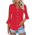 thumbnail image 4 of Edvintorg Womens Tops Polka Dot Flare 3/4 Sleeve Loose Top Fashion V Neck Casual Button Down Shirt Women's Clothing Red M, 4 of 7