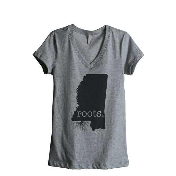 Thread Tank Home Roots State Mississippi MS Women's Relaxed V-Neck T-Shirt Tee Heather Grey Small