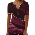 thumbnail image 2 of ICHUANYI Clearance Women's Summer V-Neck Print Casual Loose Top Short Sleeve Button Blouses Tops(Wine, L) ICHUANYI WER2023081013219, 2 of 5