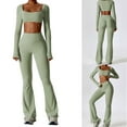 thumbnail image 2 of Long Sleeve Crop Top and Trousers Set for Women with Built In Bra Gym Shirt Square Neck Comfortable Workout Gear, 2 of 9