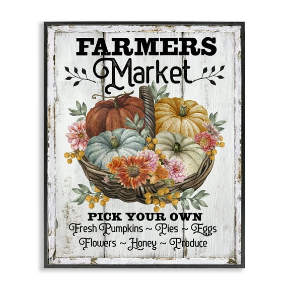 Stupell Industries Farmers Market Pumpkin Basket Holiday Painting Black Framed Art Prints Wall Art, 11 x 14