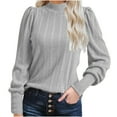 thumbnail image 1 of Timegard Womens Fall Tops Long Puff Sleeve Crewneck T Shirts Casual Sports Solid Color Basic Blouses, 1 of 5