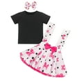thumbnail image 2 of IBTOM CASTLE Toddler Baby Girls Mouse Birthday Outfit Short Sleeve Pullover T-shirt Suspender Skirt with Headband Cake Smash Casual Outfits 2-3 Years Black + Hot Pink, 2 of 8
