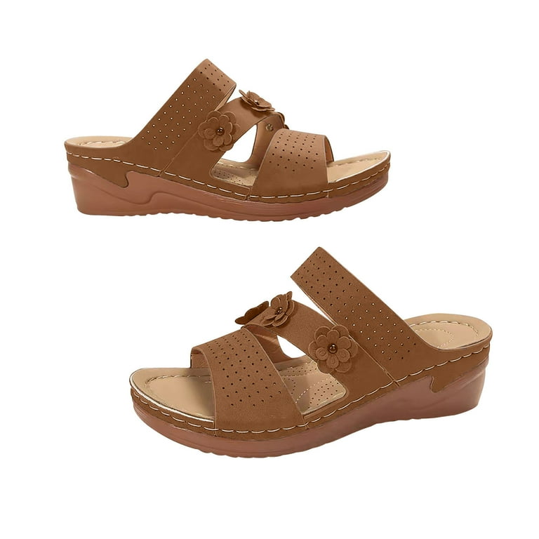 TKYCMSUAKI Womens Wedge Sandals Leather: Dressy Sandal, Rubber