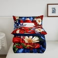 thumbnail image 4 of Ensemble de Literie Jour de l'Indépendance Taille Complète, Rayures Rouges Bleues Étoiles Drapeau Américain Ensemble de Literie pour Jeunes, Nœud Bleu Marguerites Aquarelle Couette, 3 Pcs 2 Taies d'Oreiller, 4 of 6