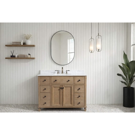Annie 42" Bathroom Vanity, Weathered Fir, Single Sink, Italian Carrara Marble Countertop