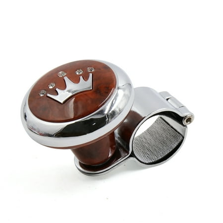 Unique Bargains Useful Plastic Metal Power Handle Steering Wheel Knob w Brown Crown Pattern Design