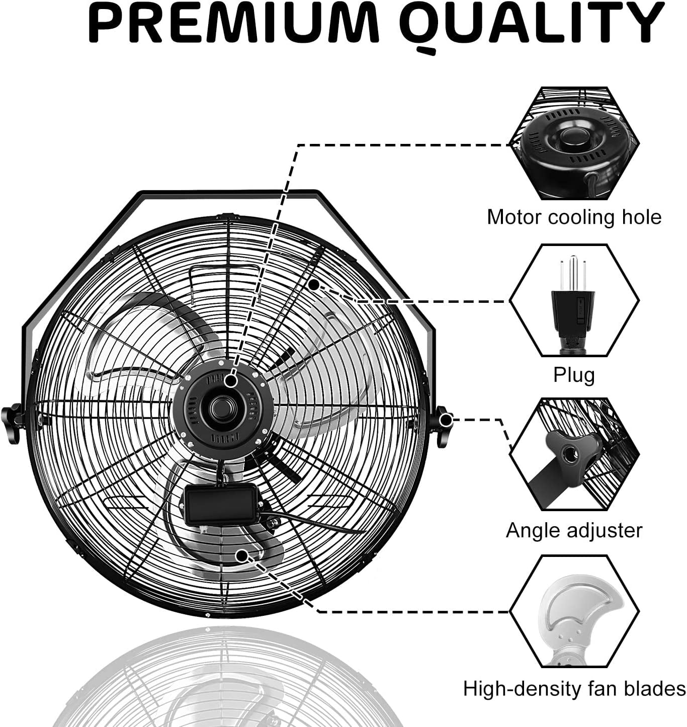 Simple Deluxe 20 inch Industrial Wall Mount Fan, 3 Speed Commercial Ventilation Metal Fan - High Velocity