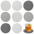 thumbnail image 1 of Handwoven Beverage Coasters, 8-Pack BOHO Style Coasters for Home Decor, Absorbent Farmhouse Cotton Table Coasters, 4.3 Inch, Gray, 1 of 5