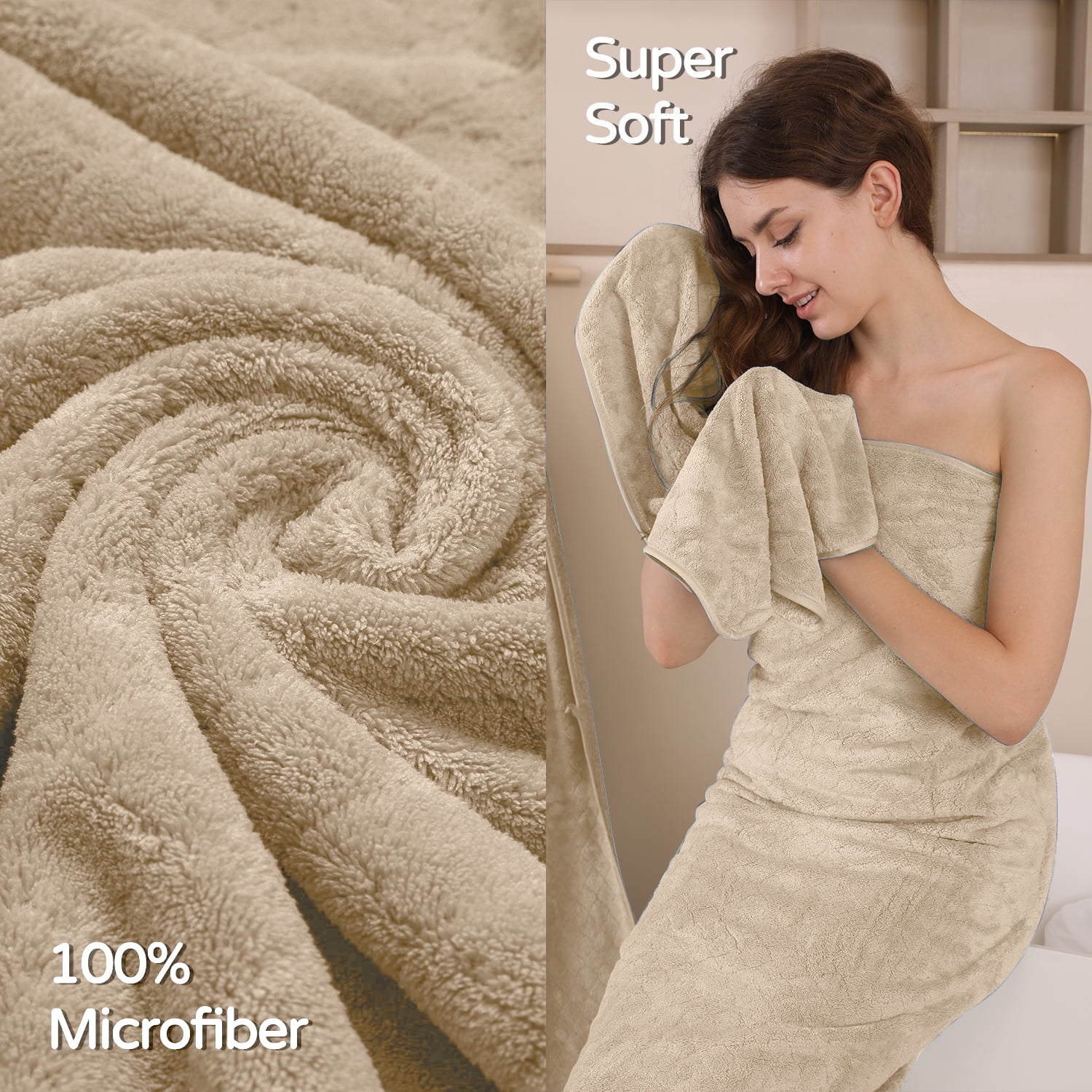 Beartech Microfiber 8 Piece Bath Towel Set,2 Bath Sheet,2 Hand Towel, 4 Washcloth,Quickly Dry & Super Absorbent,Ultra Soft Bathroom Towel Set,Oversized Shower Towel Luxury Hotel Towel-Camel