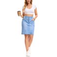 thumbnail image 2 of INSPIRE CHIC Women's Denim Skirt Casual High Waisted Pockets Above the Knee Stretchy Jean Pencil Skirts M Light Blue, 2 of 6