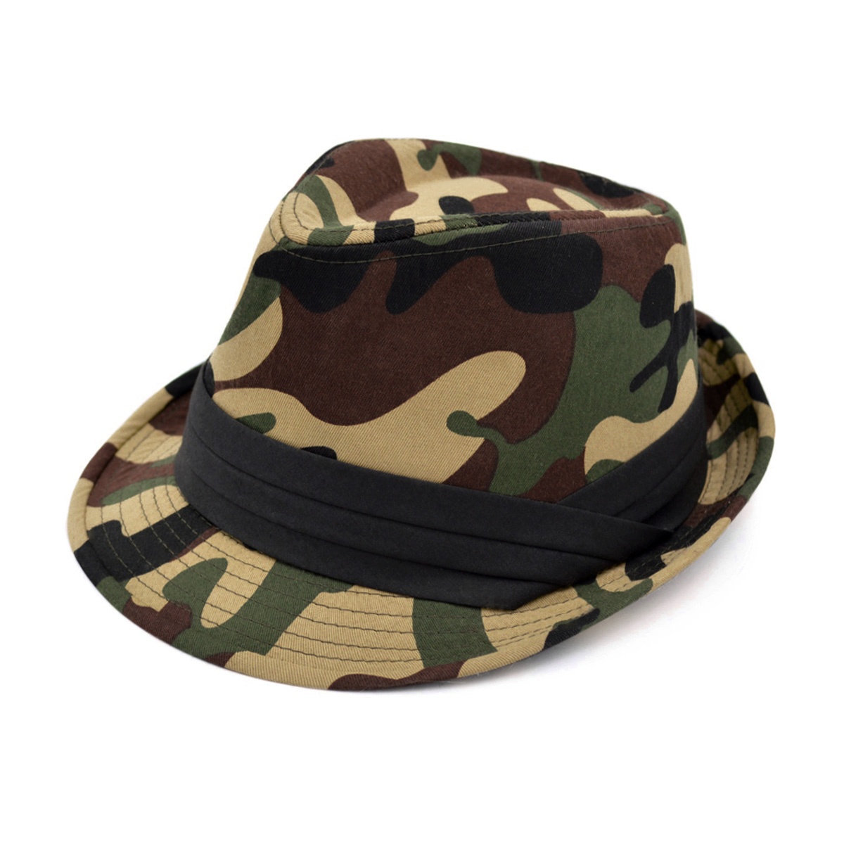 Premium Unisex Camouflage Black Band Fedora Hat - image 1 of 4