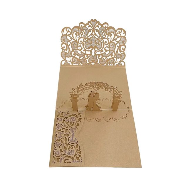 Tarjeta de invitaciones de boda de corte láser europeo, suministros de recuerdo de fiesta de boda, 3D, triple pliegue, 25/50 piezas