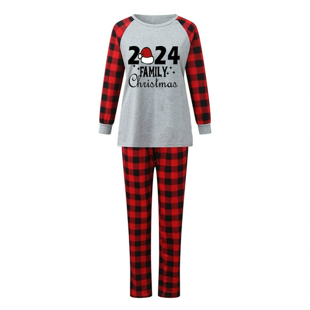 TIMIFIS Pajamas Noël Ensemble pour Femmes de Noël, Haut à Col Rond à Manches Longues pour les Fêtes et Pantalon Long à Carreaux Rouges, Tenue d'Intérieur Assortie pour la Famille, Ensemble