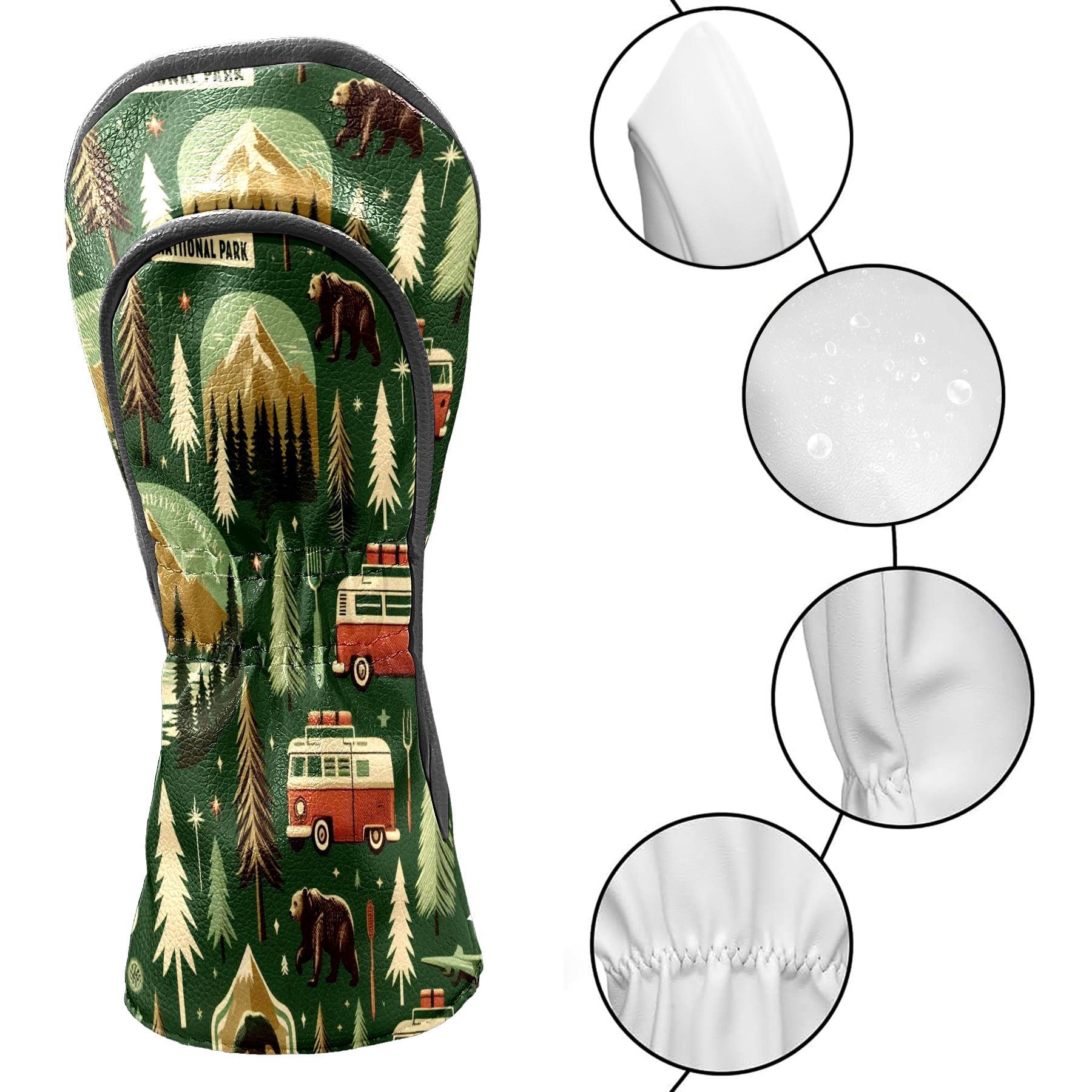 Golf Club Covers, Green Mountain Camping Premium PU Leather Driver Hybrid Putter Head Covers with Velvet Lining, Waterproof Golf Gifts for Men Women