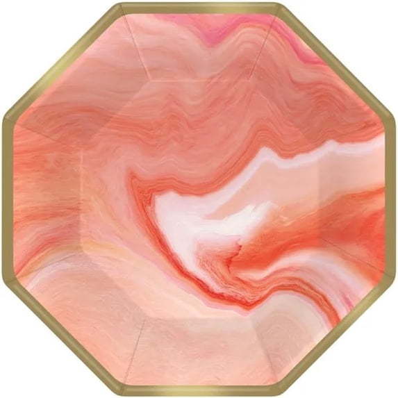 Pantone Living Coral Theme Party 7" Octagonal Plates MARBLE
