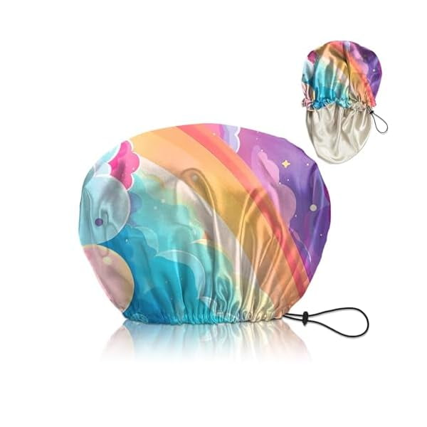 wonima11 Luxury Shower Cap Satin Silk Lined Adjustable Elastic Reusable Waterproof Shower Bath Cap Cute for Women Girls-Pink Cloud