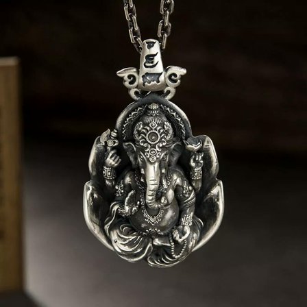 HOOUN New Men's Buddhist Amulet Stainless Steel Ganesha Necklace Jewelry with Chain