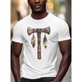 thumbnail image 3 of Tomahawk Feather Men's T Shirts Tribal Art T-Shirt for Men Crew Neck Tees Cotton Tops, White, XL, 3 of 7