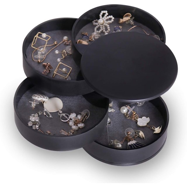 Organizador de joyas, caja pequeña para guardar joyas, soporte para pendientes para mujer, bandeja giratoria de viaje de 4 capas para joyas con tapa para pulseras, anillos y pulseras