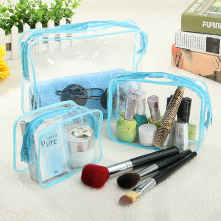 3 Packs Travel Portable PVC Transparent Waterproof Zip Pouch Cosmetic Bag Wash Gargle Bag Women ...