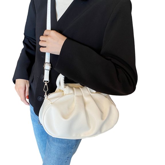 FENOHREFE Pleated Shoulder Bag Ruched Cloud Crossbody Bag Leather Handbag Ruched Cloud Purse with Removable Shoulder Strap