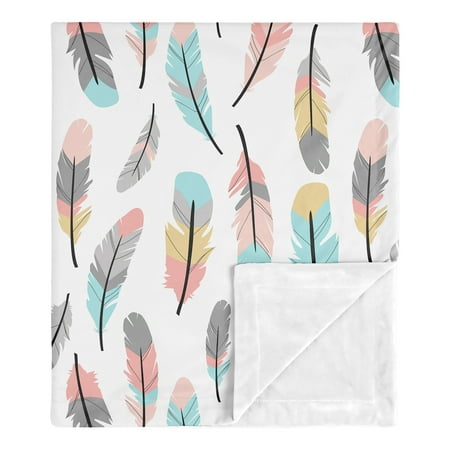 UPC: 0846480069713 | Feather Turquoise and Coral Collection Baby Blanket
