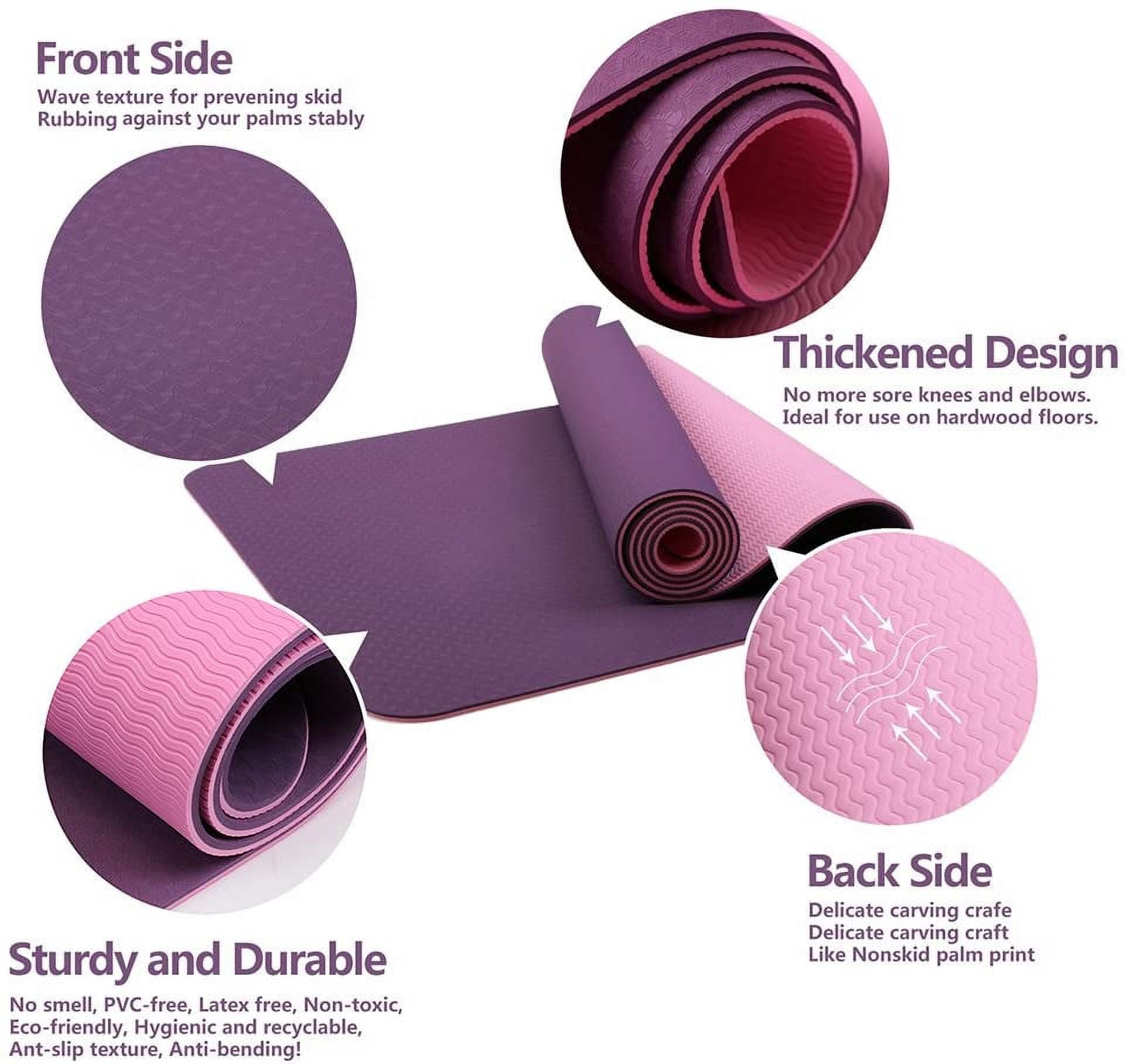 Yoga Mat TPE Eco-friendly Reversible None slip 1/4-inch Thick 24 Inches Wide 72 Inches Long For Pilates Exercise With Carry Strap