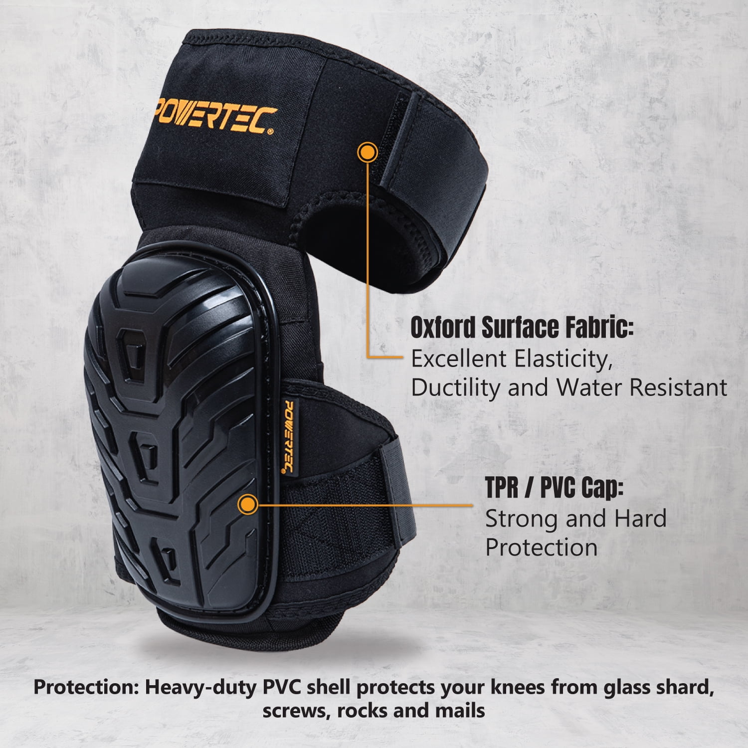 POWERTEC Safety Knee Pads for Men and Women Knee Support with Adjustable Thigh Straps Heavy Duty Shell Soft Foam and Thick Gel Cushion for Work, Construction, Flooring, Roofing (71879)