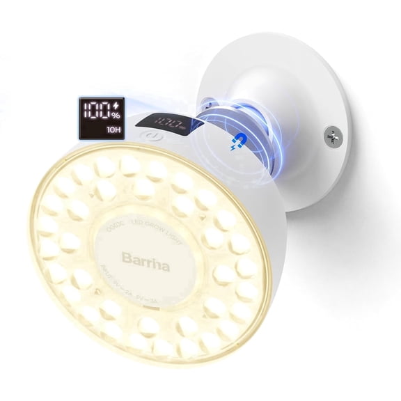 Barrina 1-Pack Orbgrow OG03C Rechargeable Puck Grow Light 4000K Cordless Full Spectrum Plant Light for Indoor Plants Magnetic & Touch Switch with Timer Small Grow Lamp for Plant Shelf White
