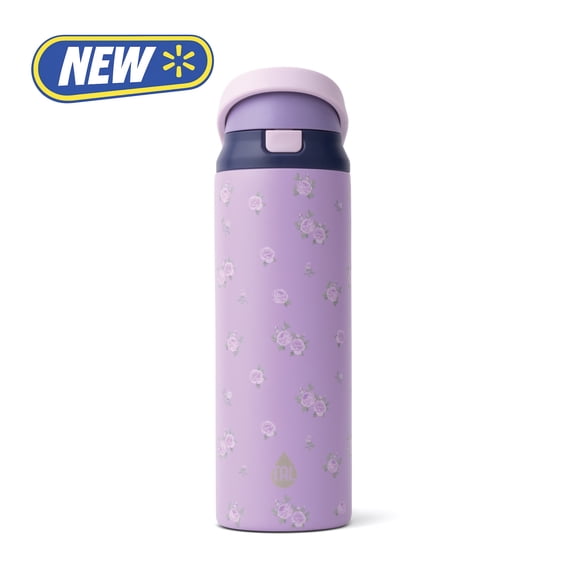 TAL 24oz Stainless Steel 2-in-1 Straw and Chug Water Bottle with Push Lid, Purple Flowers