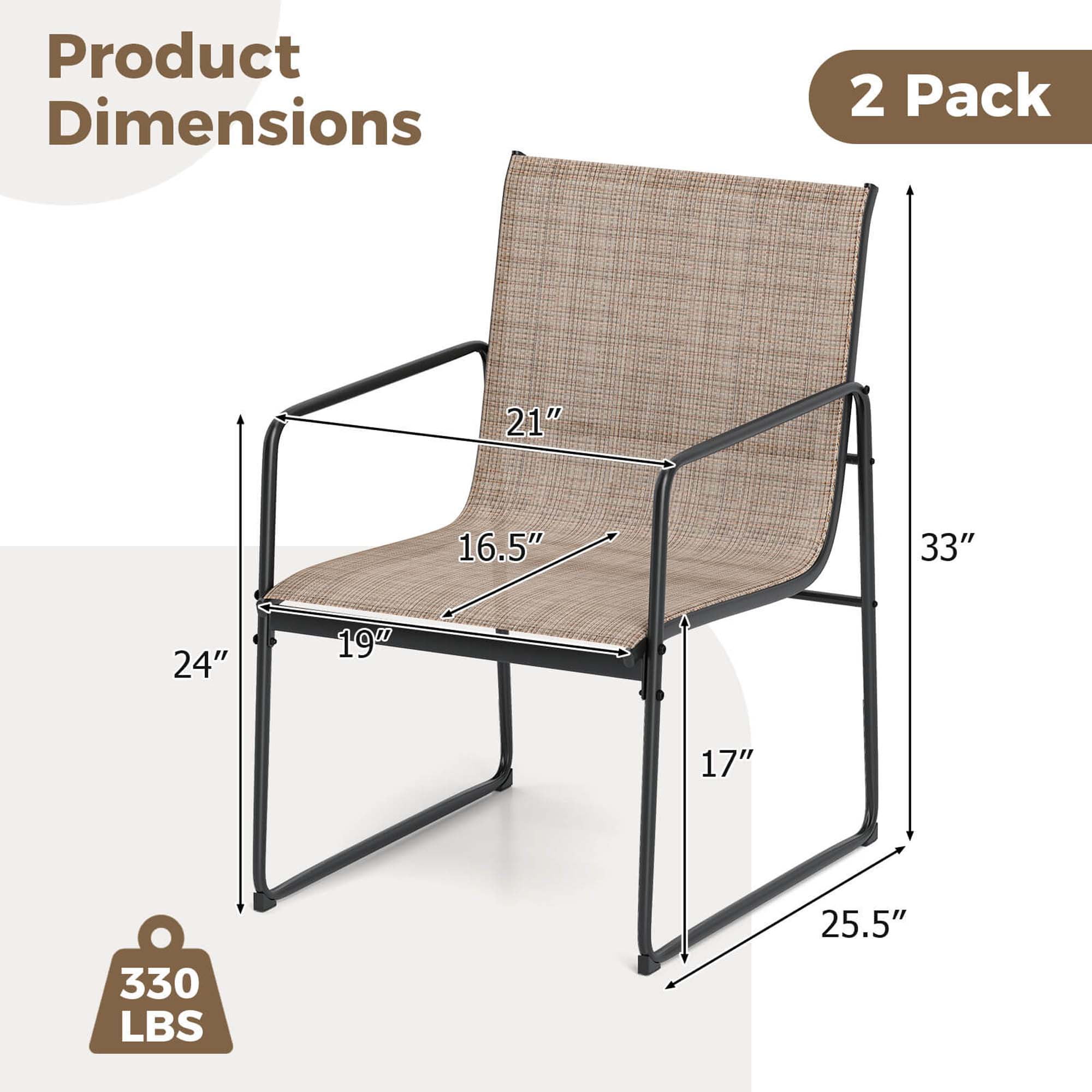 Costway 2 PCS Outdoor Dining Chairs Patio Furniture Chair with Breathable Seat & Backrest