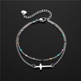 thumbnail image 1 of JM 2 pulseras de cruz religiosa para mujer, plata de ley, regalo de bautismo clásico para hermana, madre, abuela e hija. JM, 1 of 5