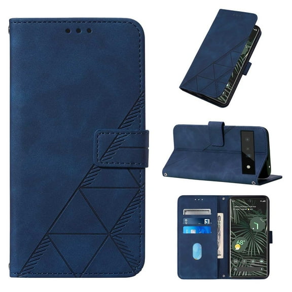 SaniMore for Google Pixel 6 Pro 6.7" Case Wireless Charging Support, Magnetic Flip Wallet Card Holder PU Leather Cover Built-in Kickstand & Wrist Strap Full Body Protective Shell, Darkblue